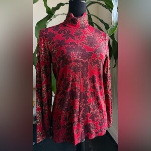 Chico's Red Floral Long Sleeve Top